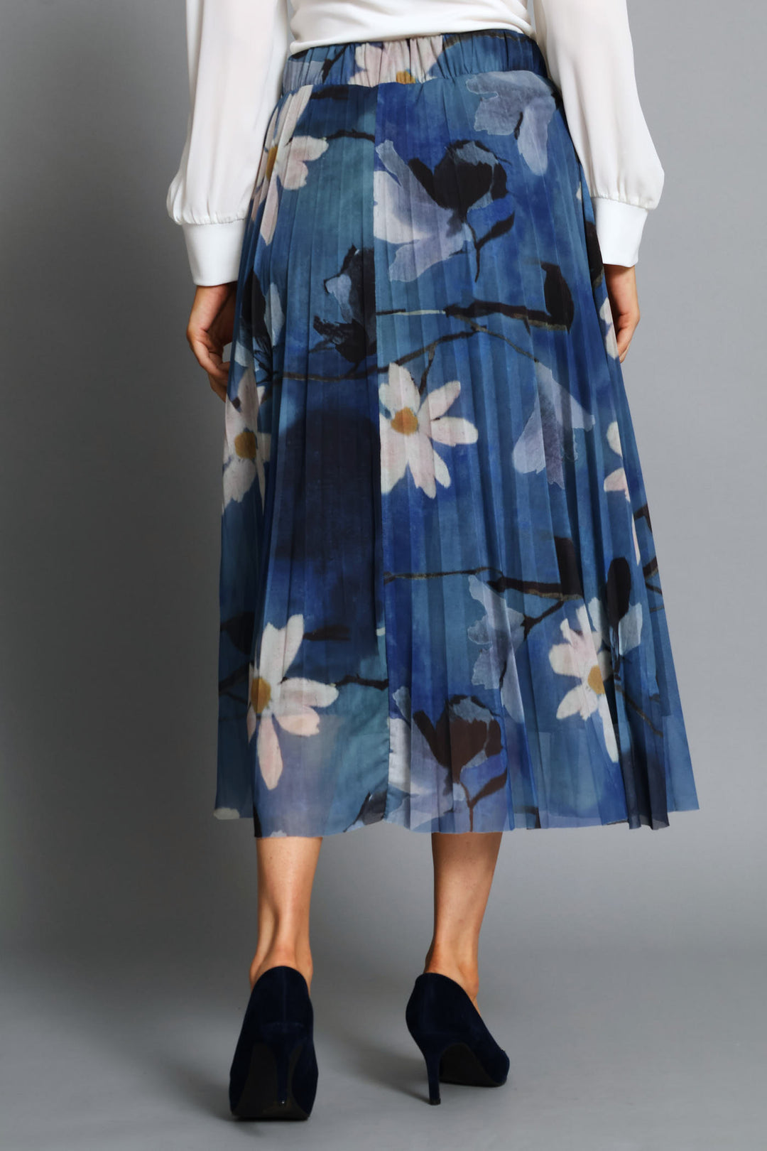 Floral Mesh Midi Skirt - Blue