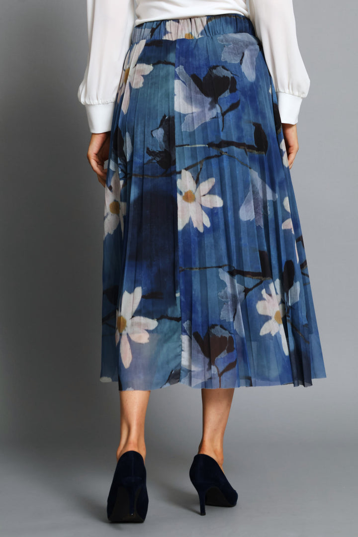 Floral Mesh Midi Skirt - Blue