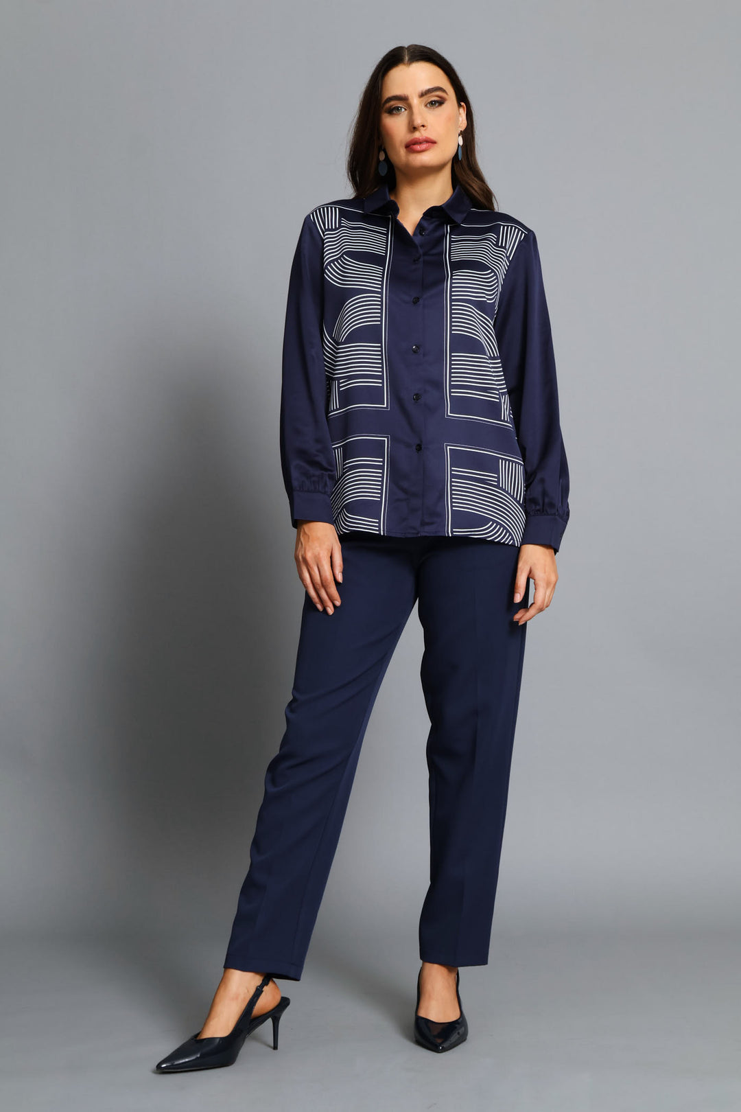 Geo Satin Shirt - Navy