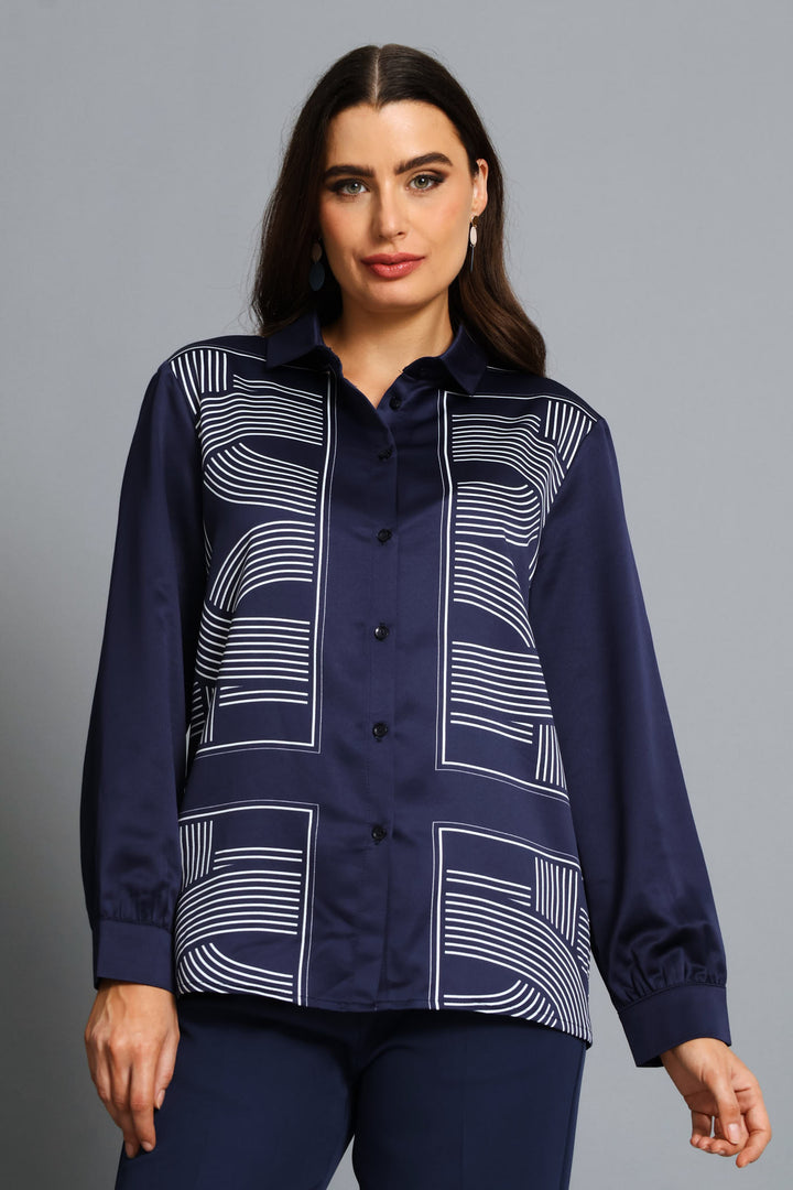 Geo Satin Shirt - Navy