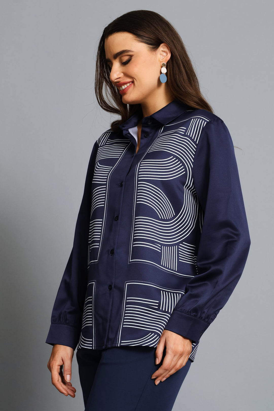Geo Satin Shirt - Navy