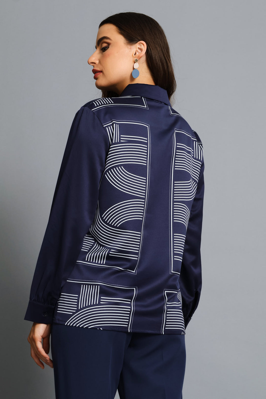Geo Satin Shirt - Navy