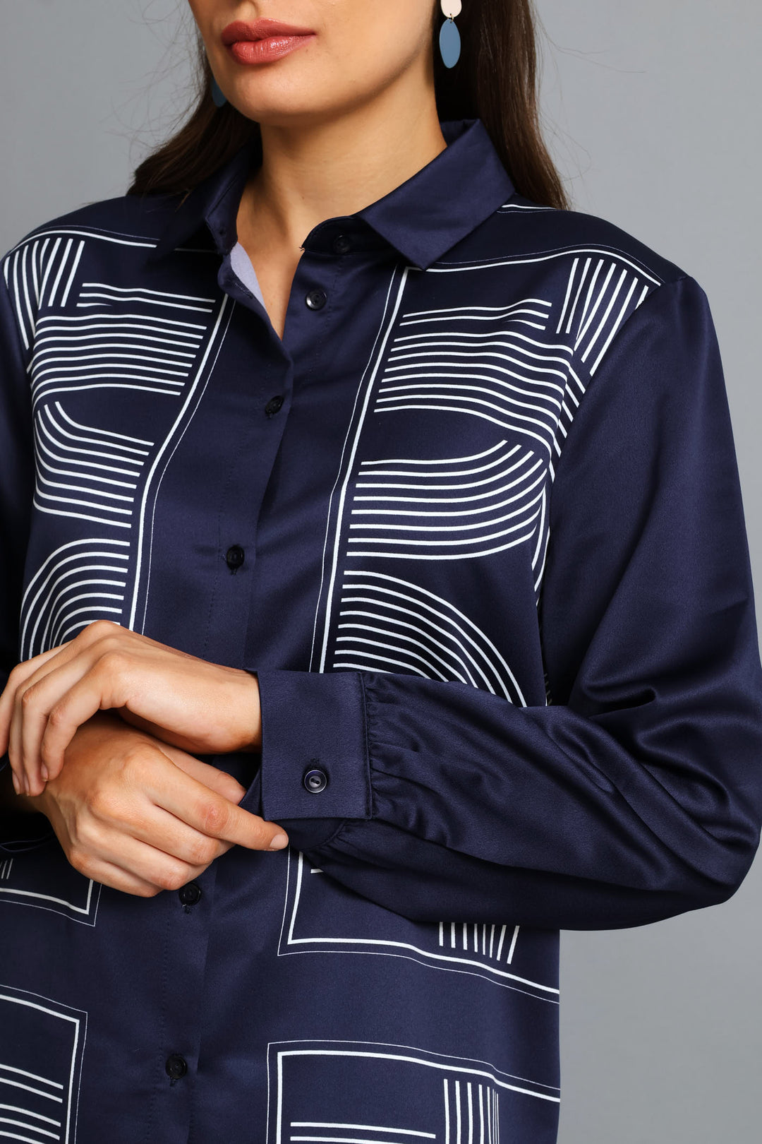 Geo Satin Shirt - Navy