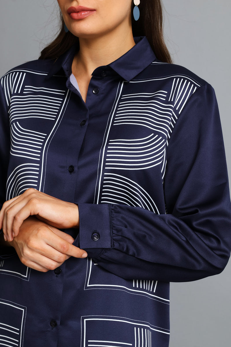 Geo Satin Shirt - Navy
