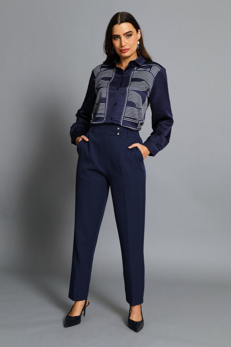 Geo Satin Shirt - Navy