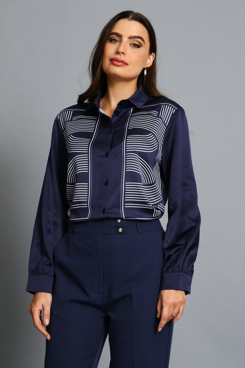 Geo Satin Shirt - Navy