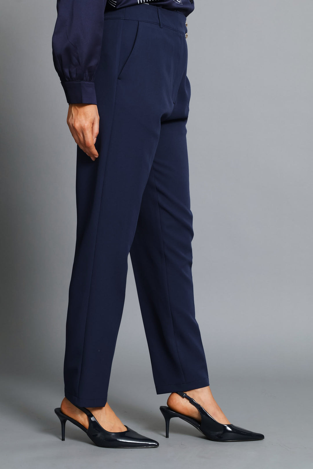 Double Button Extended Tab Slim Leg Pant - Navy