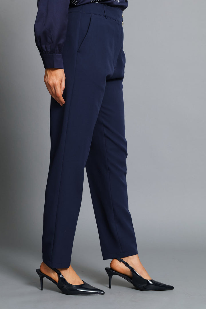 Double Button Extended Tab Slim Leg Pant - Navy