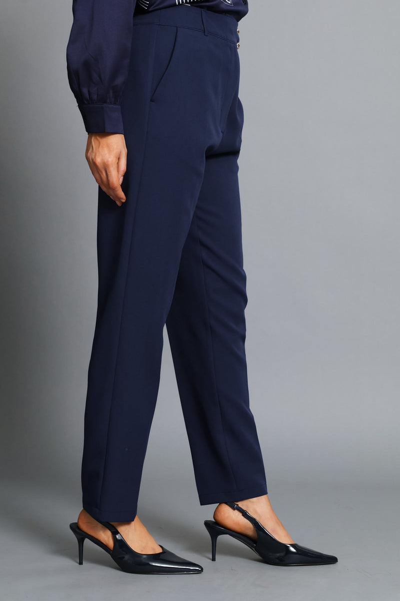 Double Button Extended Tab Slim Leg Pant - Navy