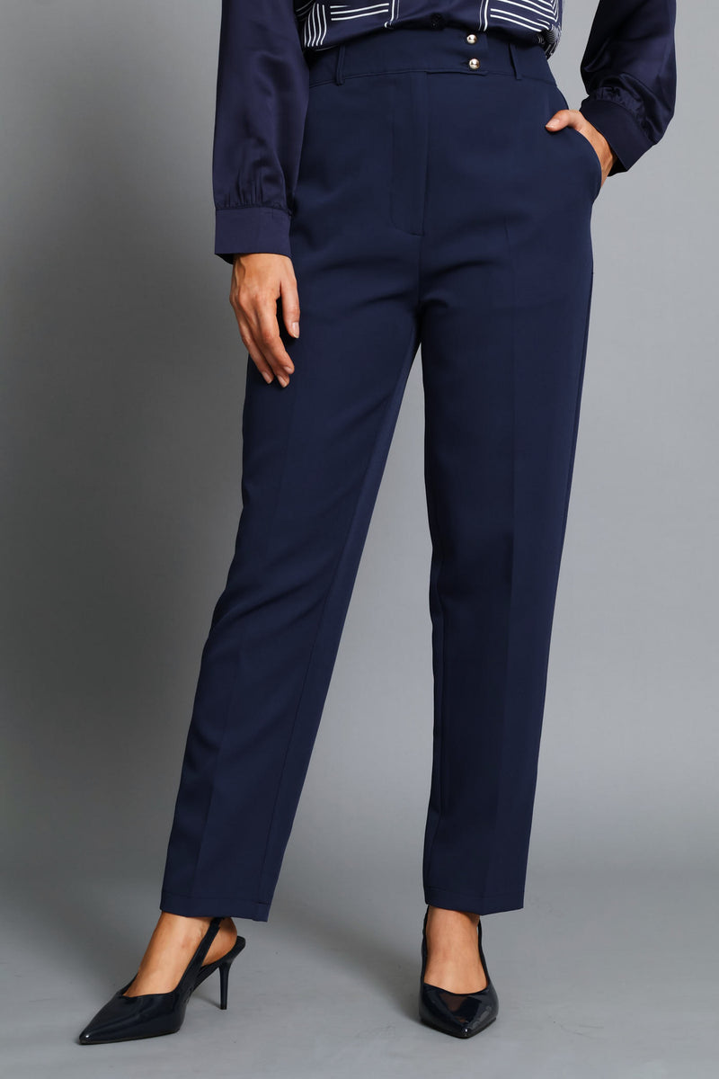 Double Button Extended Tab Slim Leg Pant - Navy