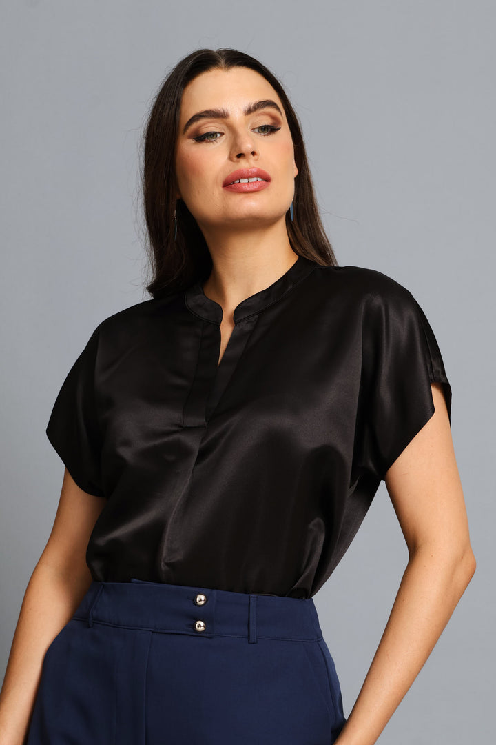 Mandarin Collar Blouse - Black