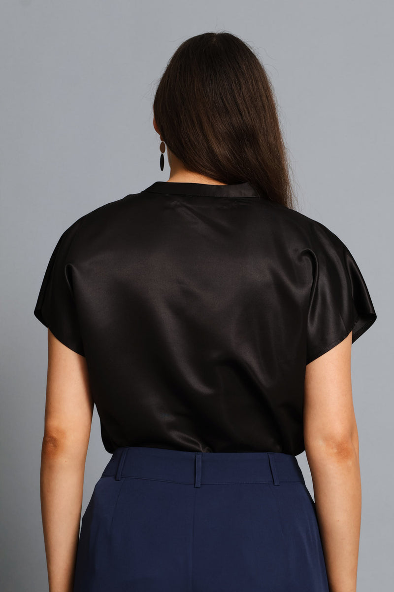 Mandarin Collar Blouse - Black