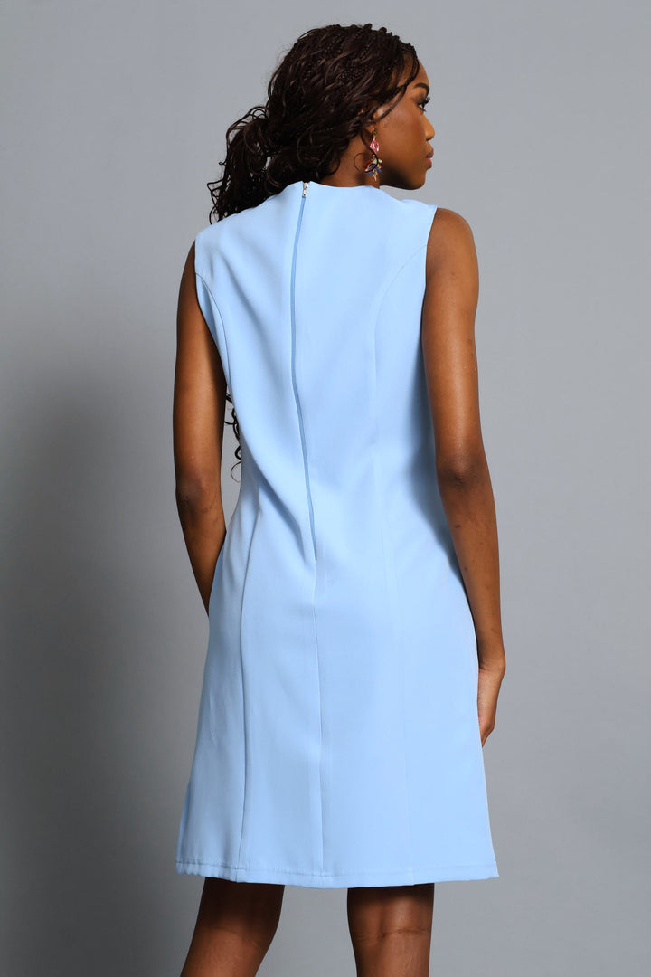 Notch Hem Button Work Dress - Blue