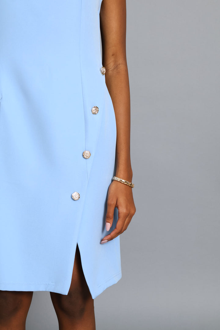 Notch Hem Button Work Dress - Blue