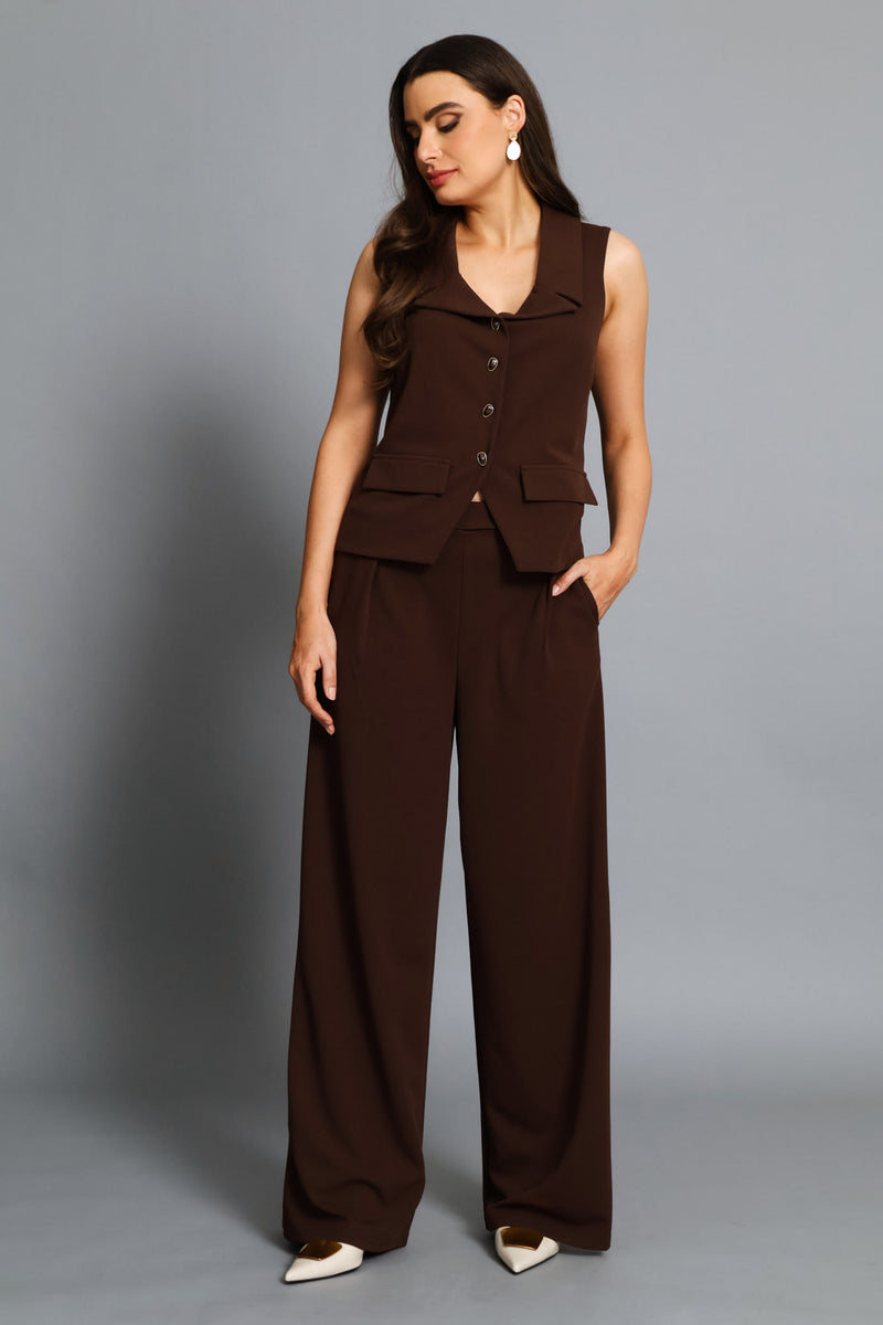 D-Ring Tie Wide Leg Pants - Chocolate