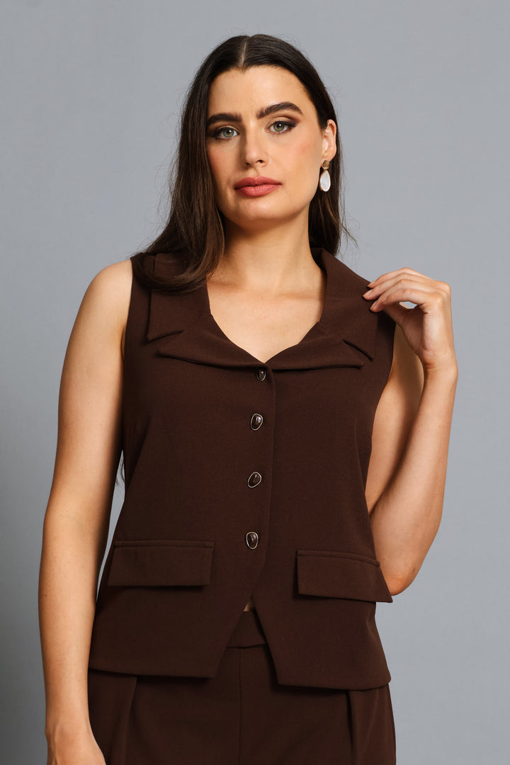 Fancy Button Waistcoat - Chocolate
