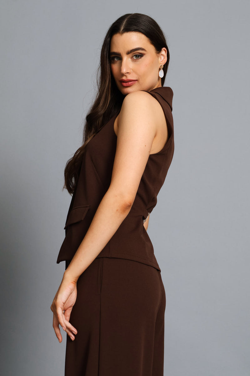 Fancy Button Waistcoat - Chocolate