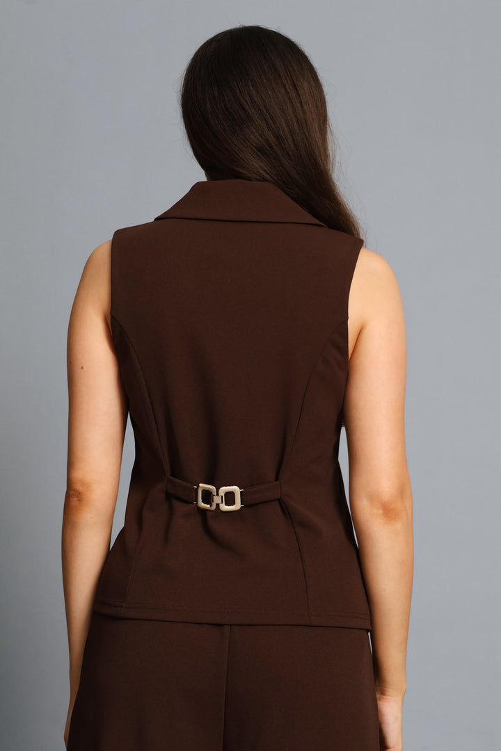 Fancy Button Waistcoat - Chocolate