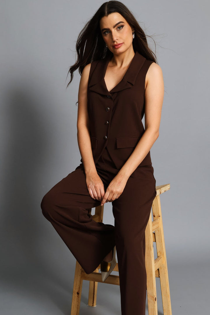 D-Ring Tie Wide Leg Pants - Chocolate