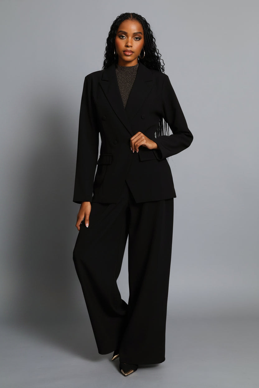 Inverted Pleat Wide Leg Pant - Black