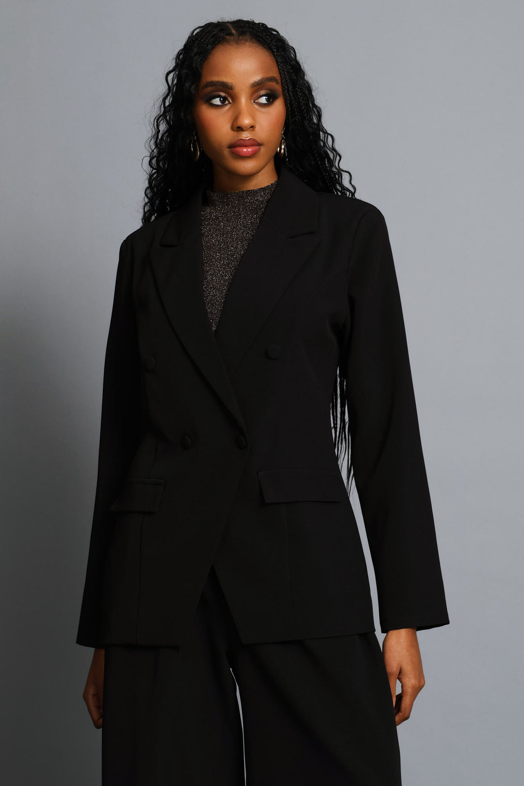 Double Notch Hem Blazer - Black