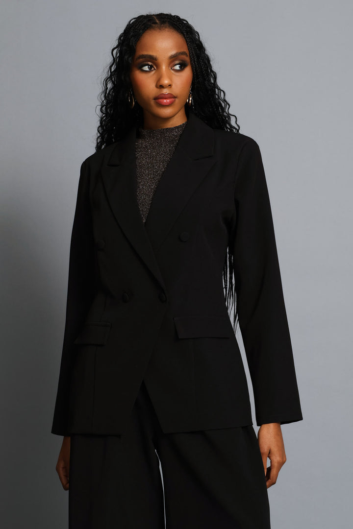 Double Notch Hem Blazer - Black
