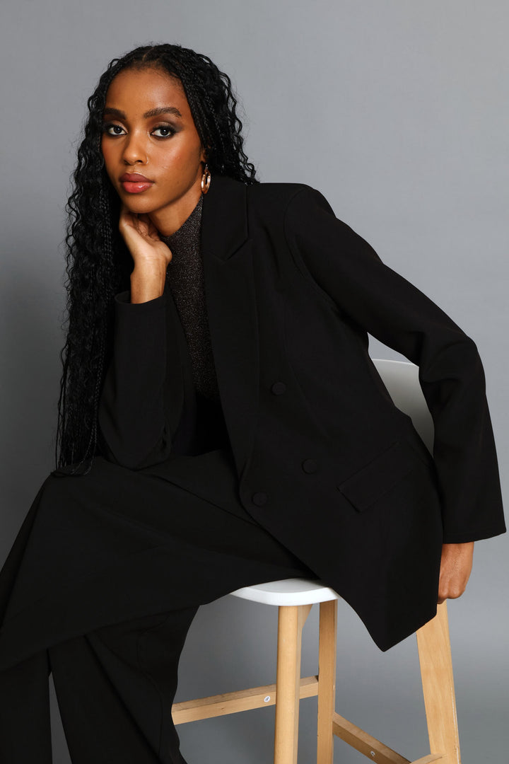 Double Notch Hem Blazer - Black