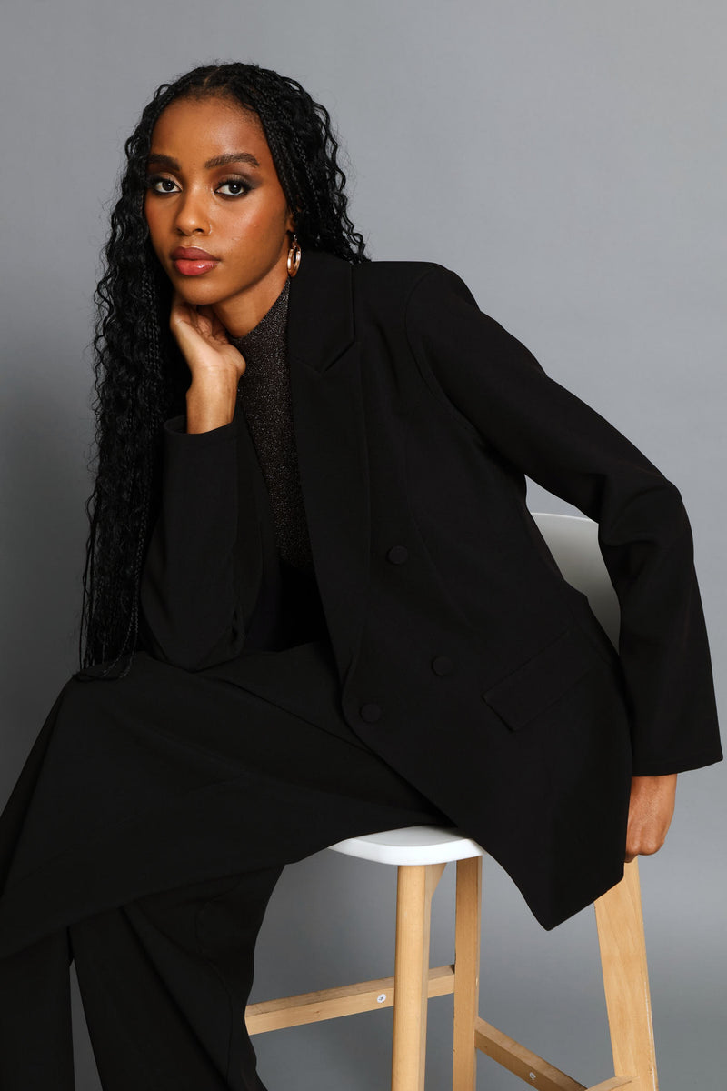 Double Notch Hem Blazer - Black