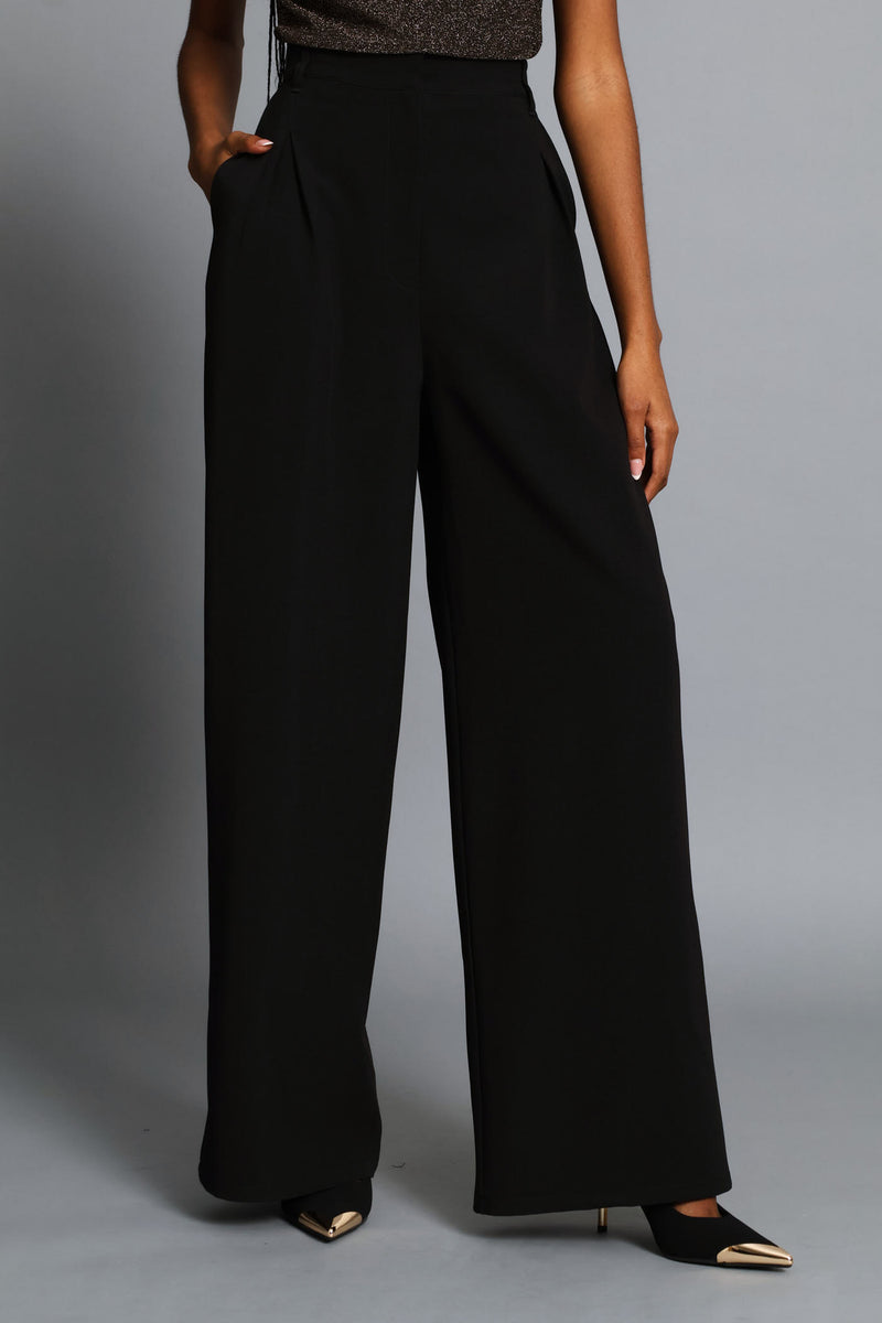 Inverted Pleat Wide Leg Pant - Black