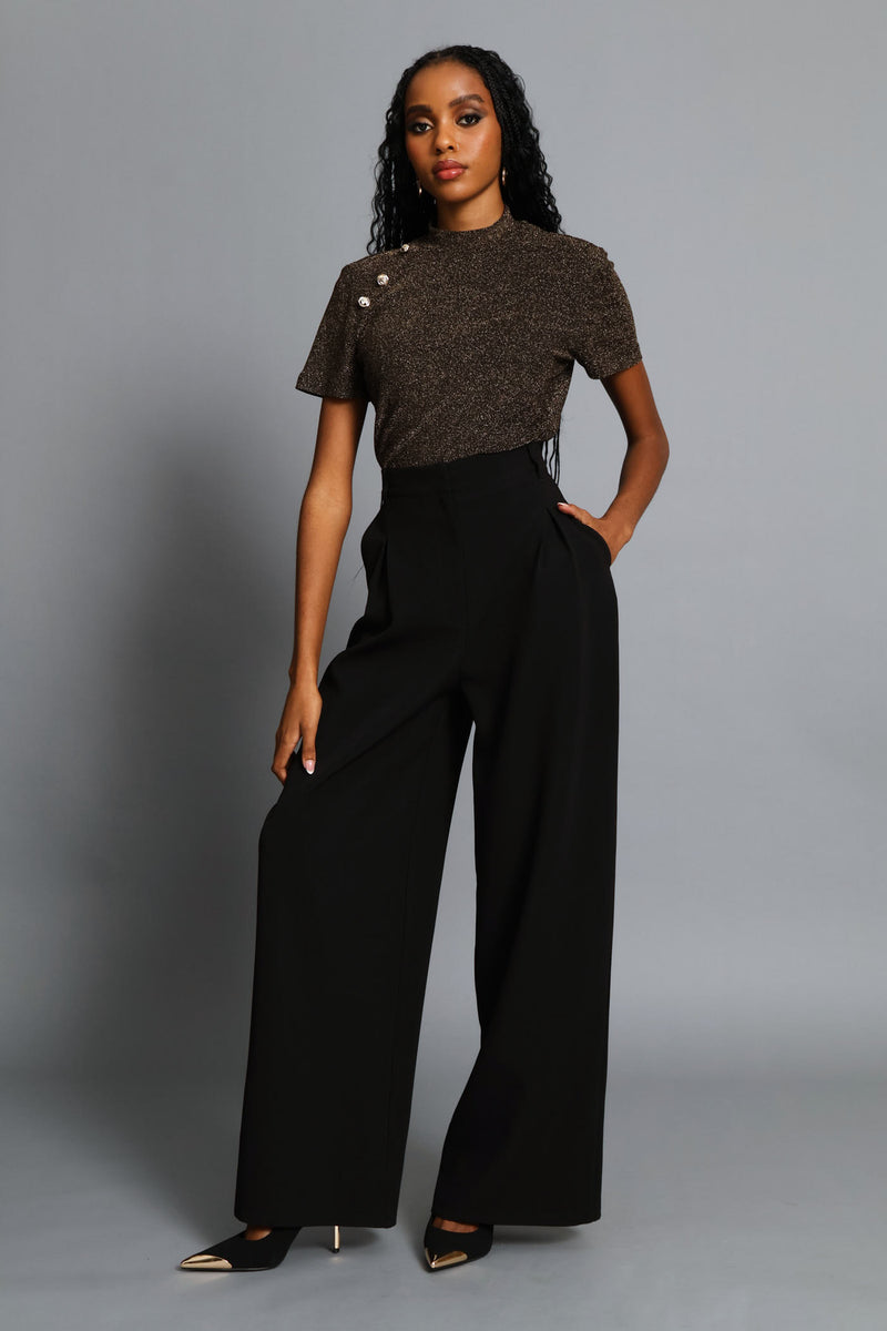 Hi-Neck Shimmer Blouse - Gold