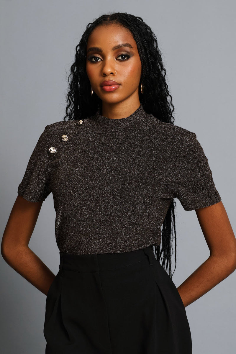 Hi-Neck Shimmer Blouse - Gold