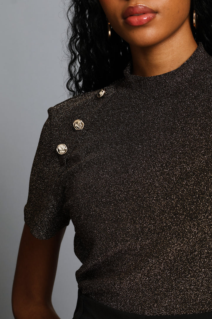 Hi-Neck Shimmer Blouse - Gold
