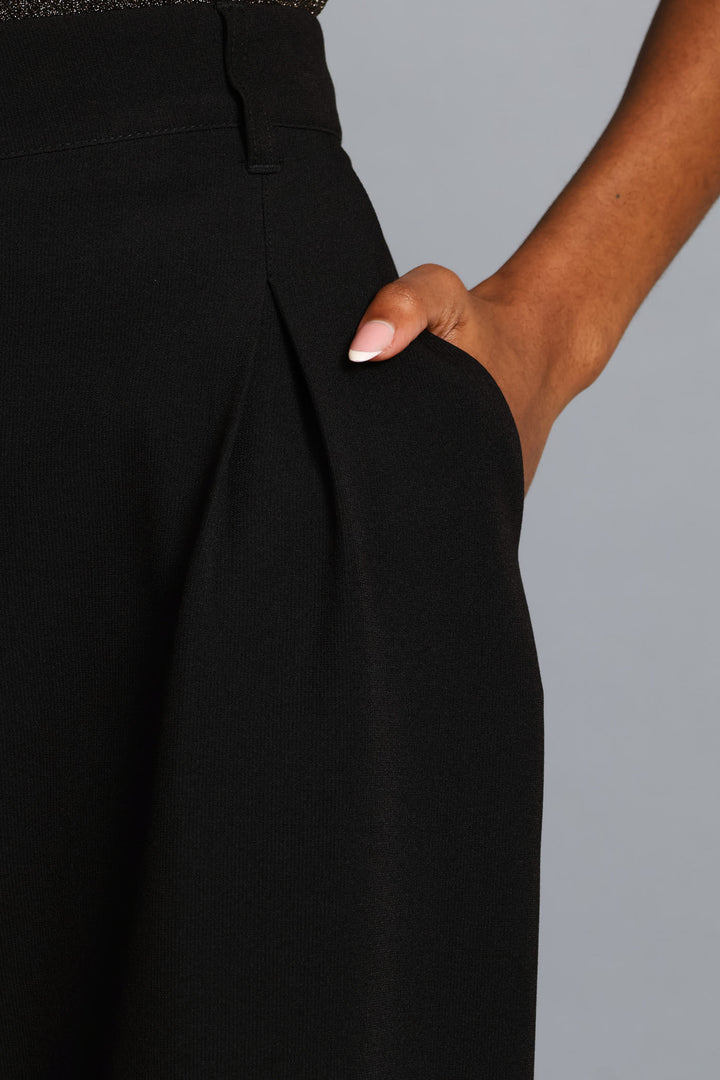 Inverted Pleat Wide Leg Pant - Black