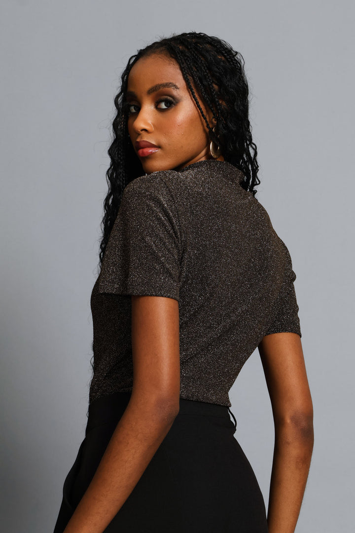 Hi-Neck Shimmer Blouse - Gold