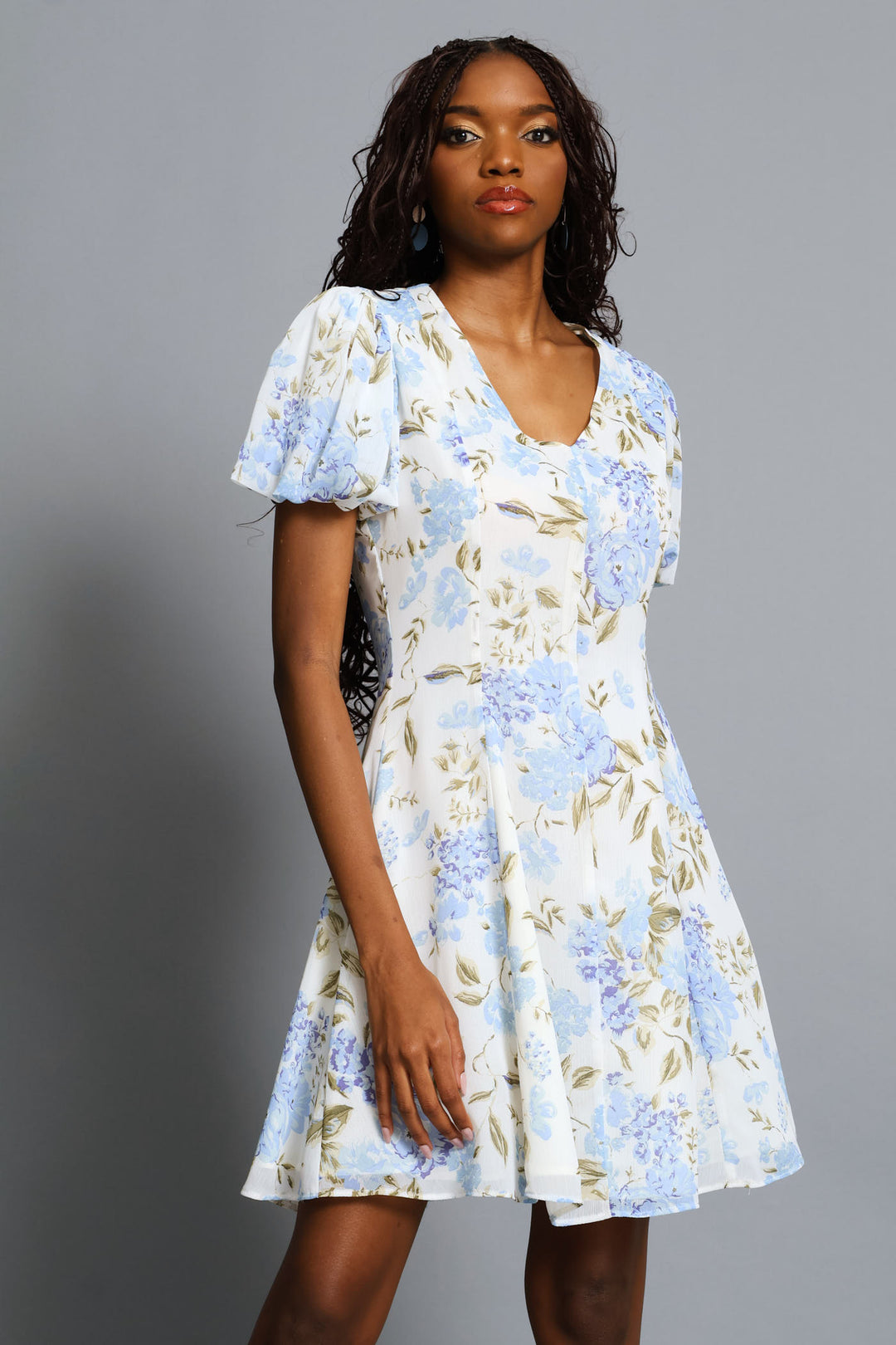Ladies Panelled Puff Sleeve Tea Dress