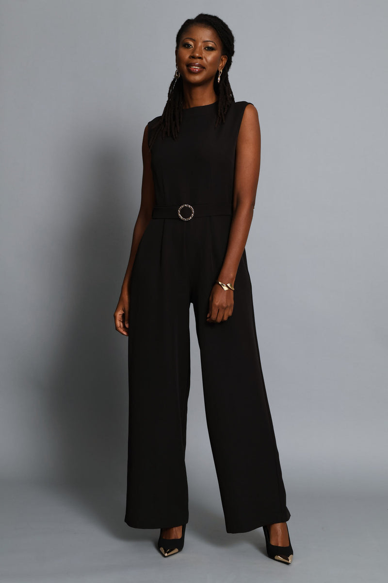 Belted Buckle Jumpsuit - Black