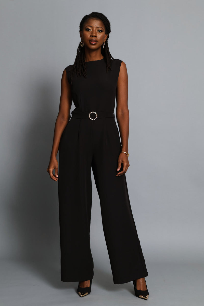 Belted Buckle Jumpsuit - Black