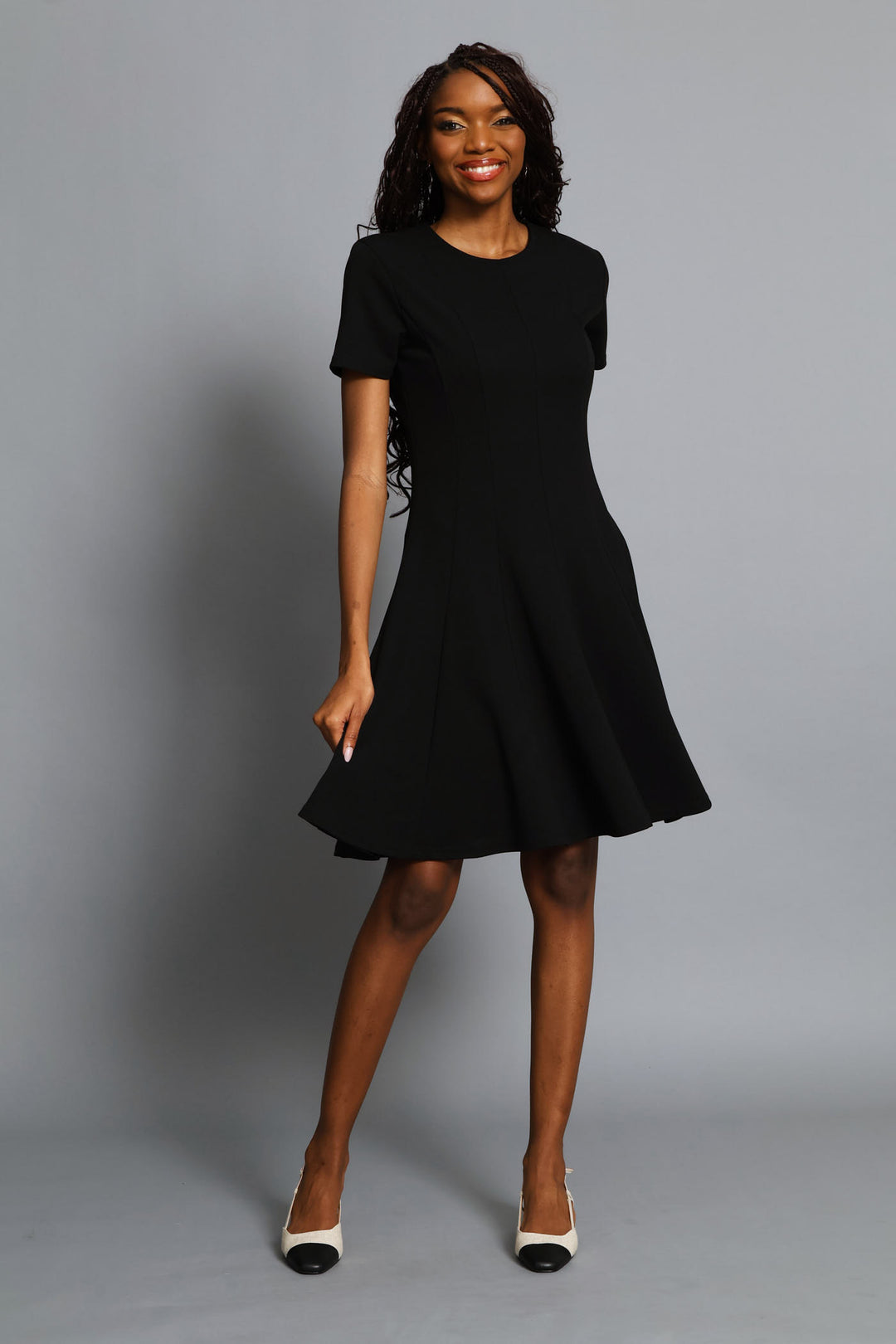 Panelled Short Sleeve Dress - Black