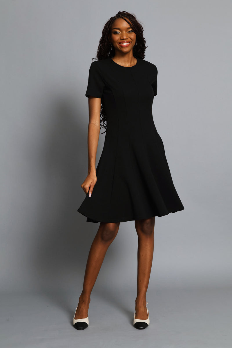 Panelled Short Sleeve Dress - Black