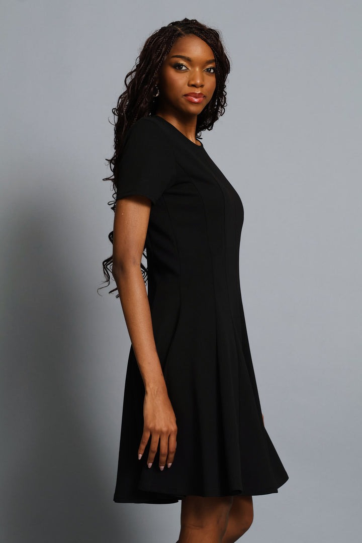 Panelled Short Sleeve Dress - Black