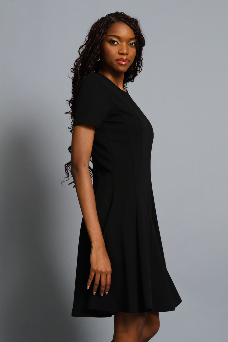 Panelled Short Sleeve Dress - Black