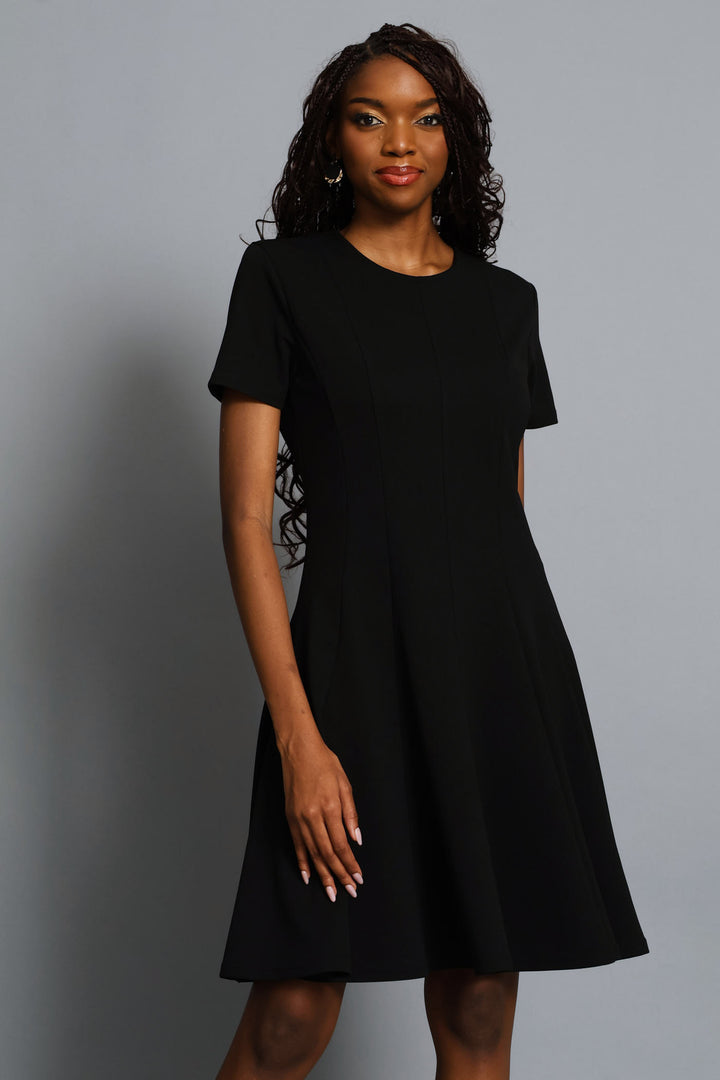 Panelled Short Sleeve Dress - Black