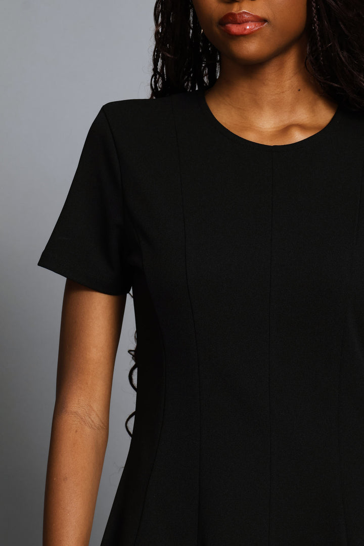 Panelled Short Sleeve Dress - Black