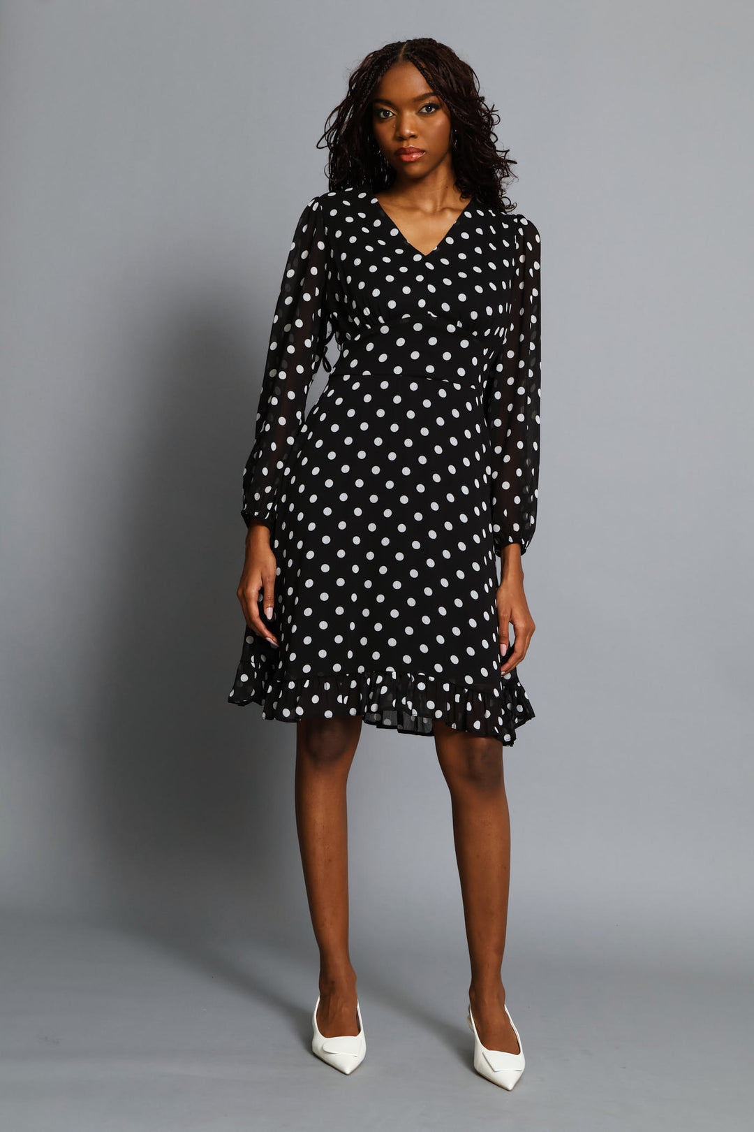 Poka Dot Frill Hem Tea Dress - Black/Cream