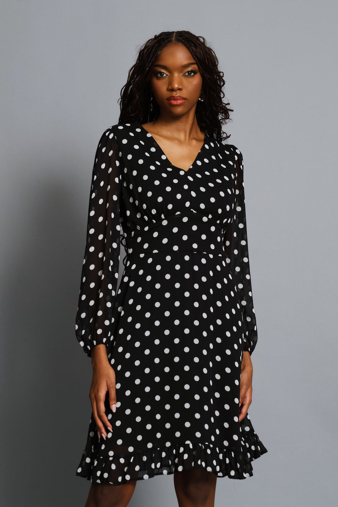 Poka Dot Frill Hem Tea Dress - Black/Cream