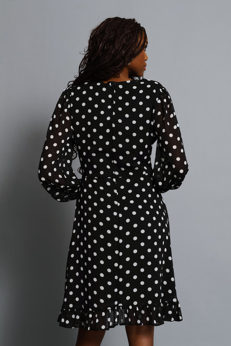 Poka Dot Frill Hem Tea Dress - Black/Cream