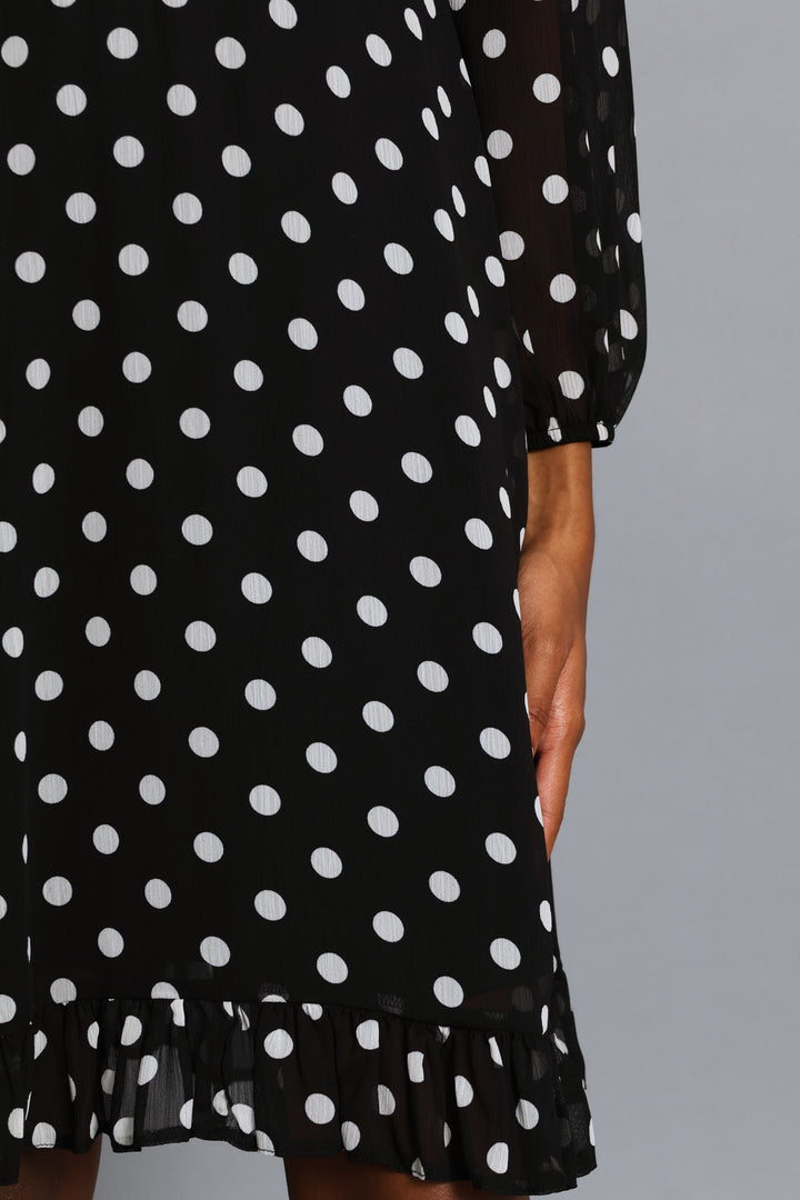 Poka Dot Frill Hem Tea Dress - Black/Cream