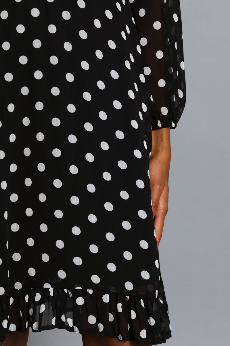 Poka Dot Frill Hem Tea Dress - Black/Cream