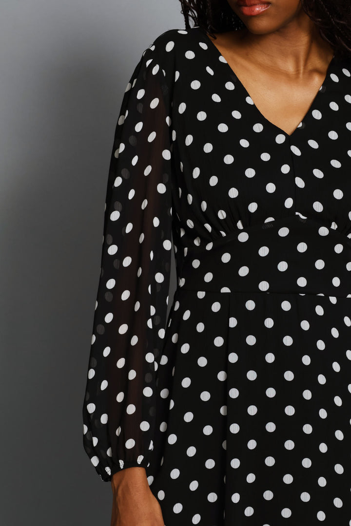 Poka Dot Frill Hem Tea Dress - Black/Cream