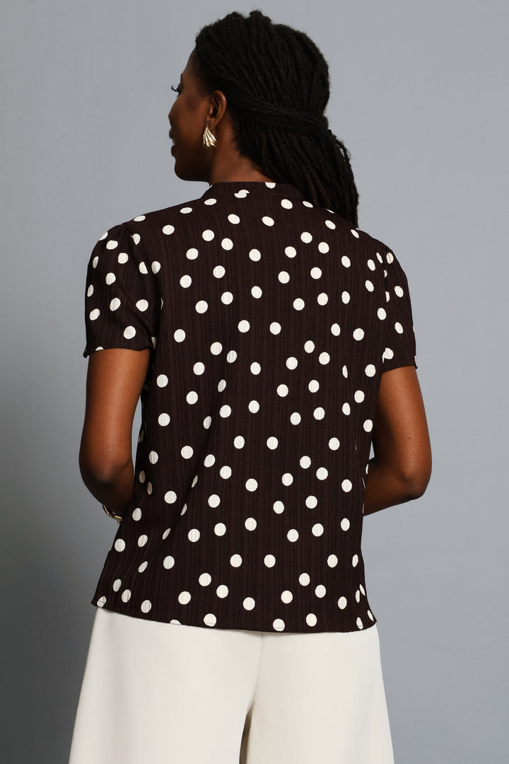 Button Through Polkadot Blouse - Chocolate